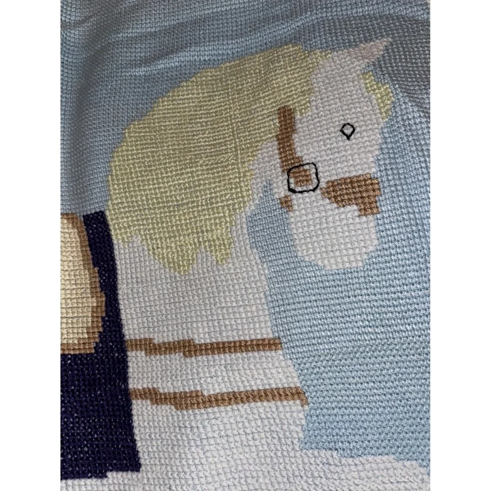 Handmade Crochet Blanket Carousel Horse Nursery Baby Toddler 56x36 Blue